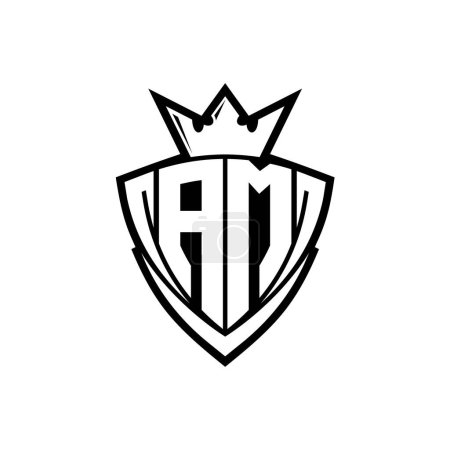 Foto de Logotipo de letra en negrita AM con forma de escudo de triángulo afilado con corona dentro del contorno blanco en el diseño de la plantilla de fondo blanco - Imagen libre de derechos