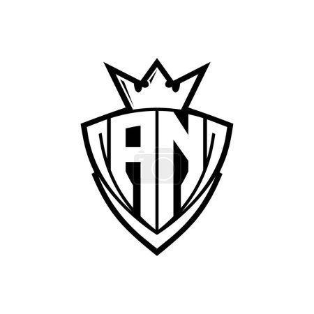 Foto de Logotipo de letra en negrita AN con forma de escudo triangular afilado con corona dentro del contorno blanco en el diseño de la plantilla de fondo blanco - Imagen libre de derechos