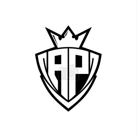 AP Bold letter logo with sharp triangle shield shape with crown inside white outline on white background template design
