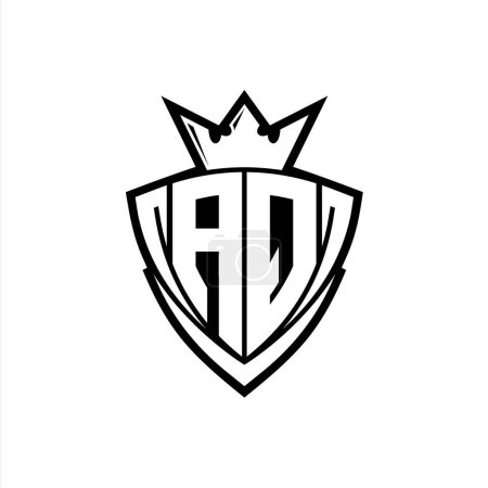 Logotipo de letra en negrita AQ con forma de escudo triangular afilado con corona dentro del contorno blanco en el diseño de la plantilla de fondo blanco