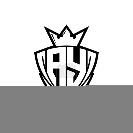 Logo de letra negrita AY con forma de escudo triangular afilado con corona dentro del contorno blanco en el diseño de la plantilla de fondo blanco