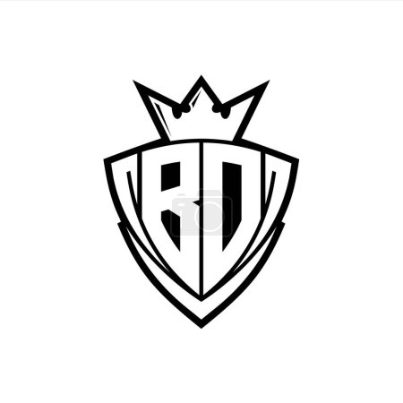 Logotipo de letra BD Bold con forma de escudo triangular afilado con corona dentro del contorno blanco en el diseño de la plantilla de fondo blanco