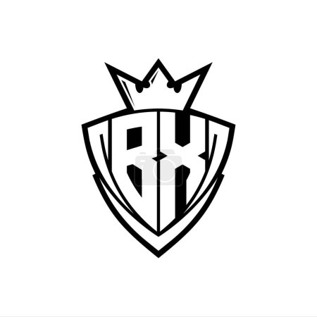 BX Bold Letter Logo mit scharfem Dreieck Schildform mit Krone innen weißen Umriss auf weißem Hintergrund Vorlage Design