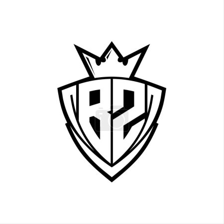 Foto de Logotipo de letra BZ Bold con forma de escudo triangular afilado con corona dentro del contorno blanco en el diseño de la plantilla de fondo blanco - Imagen libre de derechos