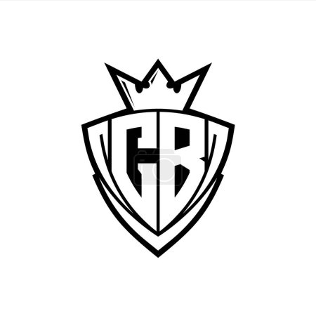 CB Fettes Buchstaben-Logo mit scharfem Dreieck Schildform mit Krone innen weißen Umriss auf weißem Hintergrund Vorlage Design