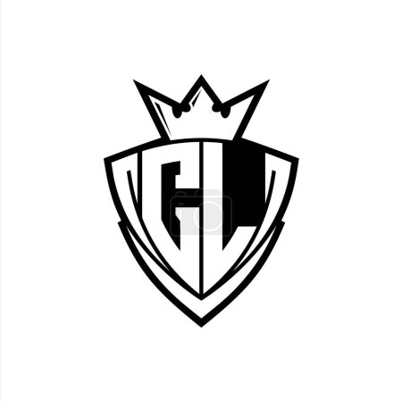 CL Logo lettre audacieuse avec forme de bouclier triangle pointu avec couronne à l'intérieur contour blanc sur fond blanc modèle de conception