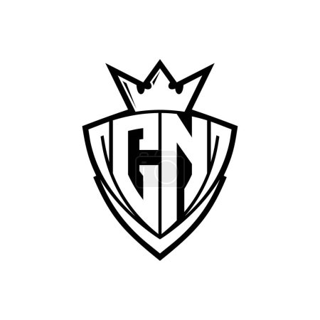 Foto de Logo de la letra en negrita CN con forma de escudo triangular afilado con corona dentro del contorno blanco en el diseño de la plantilla de fondo blanco - Imagen libre de derechos