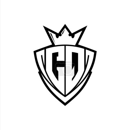 Foto de Logotipo de letra audaz de CQ con forma de escudo de triángulo afilado con corona dentro del contorno blanco en el diseño de la plantilla de fondo blanco - Imagen libre de derechos