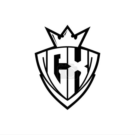 Foto de Logo de letra negrita CX con forma de escudo de triángulo afilado con corona dentro del contorno blanco en el diseño de la plantilla de fondo blanco - Imagen libre de derechos