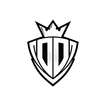 Logo de letra en negrita DD con forma de escudo triangular afilado con corona dentro del contorno blanco en el diseño de la plantilla de fondo blanco