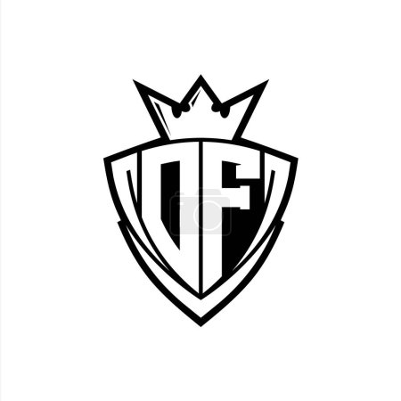 Foto de Logo de letra audaz DF con forma de escudo de triángulo afilado con corona dentro del contorno blanco en el diseño de la plantilla de fondo blanco - Imagen libre de derechos