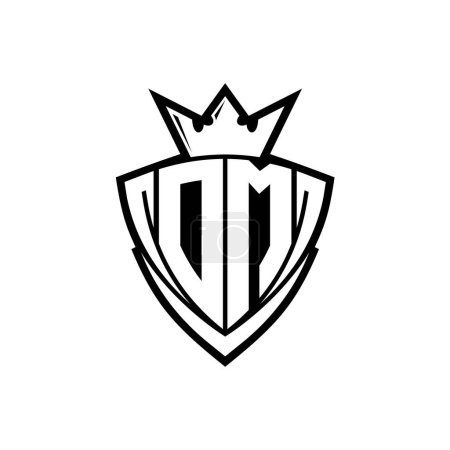 DM Negrita logotipo de la letra con forma de escudo triángulo afilado con corona dentro del contorno blanco en el diseño de la plantilla de fondo blanco