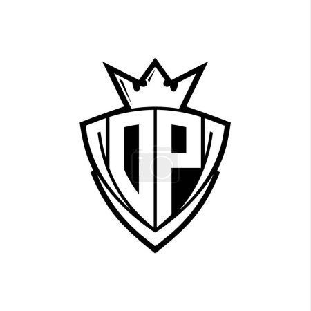 Foto de Logo de letra negrita DP con forma de escudo triangular afilado con corona dentro del contorno blanco en el diseño de la plantilla de fondo blanco - Imagen libre de derechos