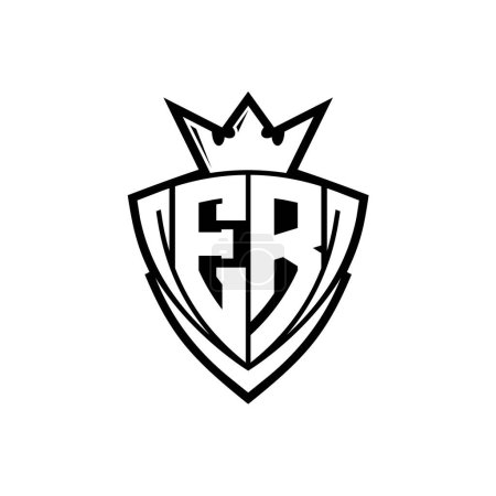 Foto de Logo de letra negrita ER con forma de escudo triangular afilado con corona dentro del contorno blanco en el diseño de la plantilla de fondo blanco - Imagen libre de derechos