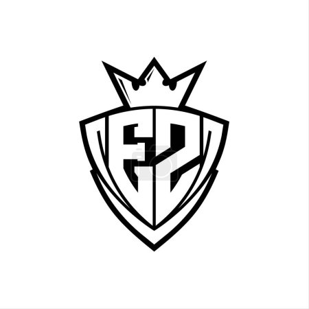 EZ Fettes Buchstaben-Logo mit scharfem Dreieck Schildform mit Krone innen weißen Umriss auf weißem Hintergrund Vorlage Design
