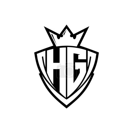 HG Bold letter logo with sharp triangle shield shape with crown inside white outline on white background template design