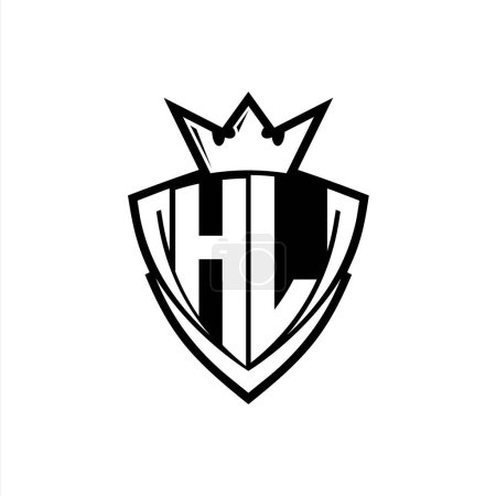 HL Bold letter logo with sharp triangle shield shape with crown inside white outline on white background template design