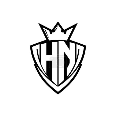 HN Fett Buchstabe Logo mit scharfem Dreieck Schildform mit Krone innen weißen Umriss auf weißem Hintergrund Vorlage Design