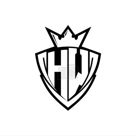 Foto de Logo de letra en negrita HW con forma de escudo triangular afilado con corona dentro del contorno blanco en el diseño de la plantilla de fondo blanco - Imagen libre de derechos