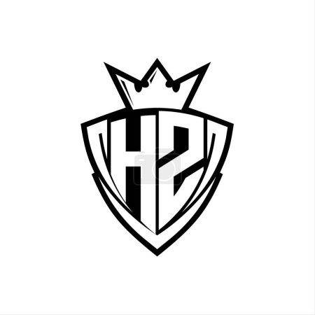 HZ Bold letter logo with sharp triangle shield shape with crown inside white outline on white background template design