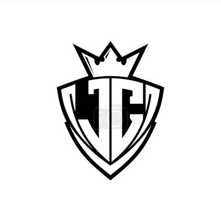 Foto de Logotipo de letra JC Bold con forma de escudo triangular afilado con corona dentro del contorno blanco en el diseño de la plantilla de fondo blanco - Imagen libre de derechos