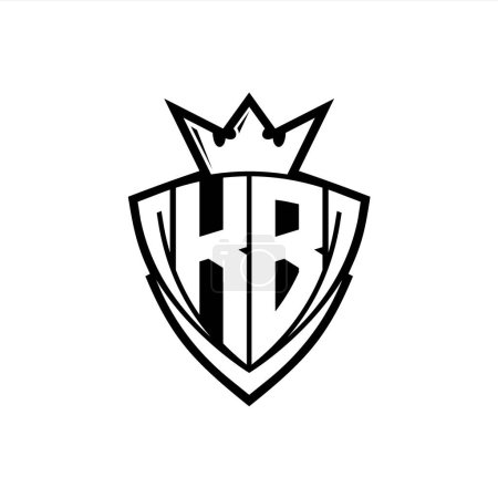 KB Logo lettre audacieuse avec forme de bouclier triangle pointu avec couronne à l'intérieur contour blanc sur fond blanc