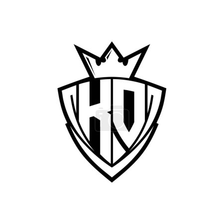 Logotipo de letra en negrita KO con forma de escudo triangular afilado con corona dentro del contorno blanco en el diseño de la plantilla de fondo blanco