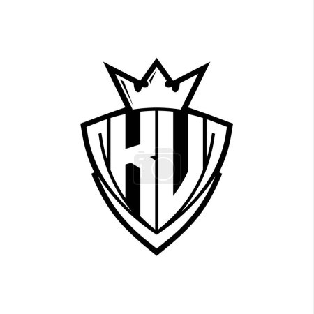 KU Fettes Buchstaben-Logo mit scharfem Dreieck Schildform mit Krone innen weißer Umriss auf weißem Hintergrund Vorlage Design