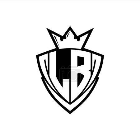 LB Logo lettre audacieuse avec forme de bouclier triangle pointu avec couronne à l'intérieur contour blanc sur fond blanc modèle de conception