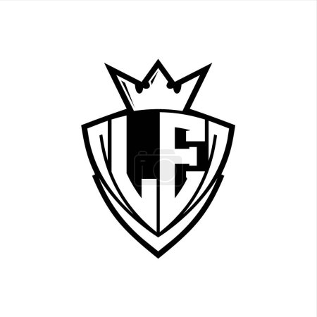 LE Bold Letter Logo mit scharfem Dreieck Schildform mit Krone innen weißen Umriss auf weißem Hintergrund Vorlage Design