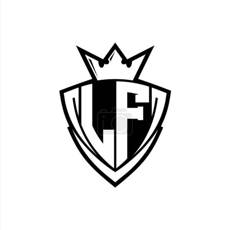 LF Bold letter logo with sharp triangle shield shape with crown inside white outline on white background template design