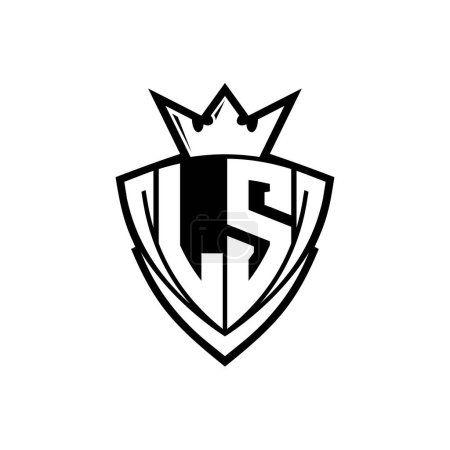 LS Kühnes Buchstaben-Logo mit scharfem Dreieck Schildform mit Krone innen weißen Umriss auf weißem Hintergrund Vorlage Design