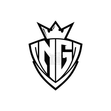 Foto de Logo de letra negrita NG con forma de escudo triangular afilado con corona dentro del contorno blanco en el diseño de la plantilla de fondo blanco - Imagen libre de derechos