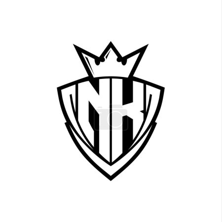 Foto de Logotipo de letra negrita NK con forma de escudo triangular afilado con corona dentro del contorno blanco en el diseño de la plantilla de fondo blanco - Imagen libre de derechos
