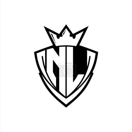 NL Logo lettre audacieuse avec forme de bouclier triangle pointu avec couronne à l'intérieur contour blanc sur fond blanc