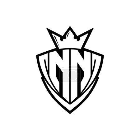 NN Logo lettre audacieuse avec forme de bouclier triangle pointu avec couronne à l'intérieur contour blanc sur fond blanc modèle de conception