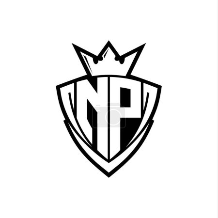 Foto de Logo de la letra en negrita NP con forma de escudo de triángulo afilado con corona dentro del contorno blanco en el diseño de la plantilla de fondo blanco - Imagen libre de derechos