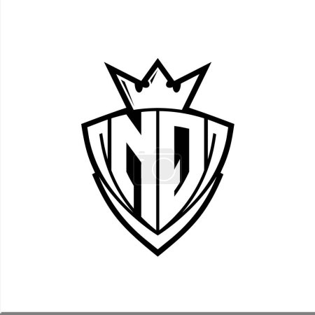 Foto de Logo de la letra en negrita de NQ con forma de escudo triangular afilado con corona dentro del contorno blanco en el diseño de la plantilla de fondo blanco - Imagen libre de derechos