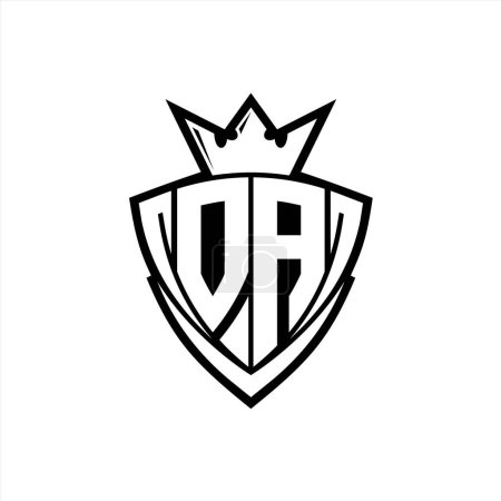 Logotipo de letra en negrita OA con forma de escudo triangular afilado con corona dentro del contorno blanco en el diseño de la plantilla de fondo blanco