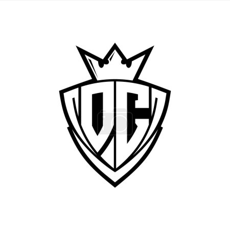 OC Logo en negrita con forma de escudo triangular afilado con corona dentro del contorno blanco en el diseño de la plantilla de fondo blanco