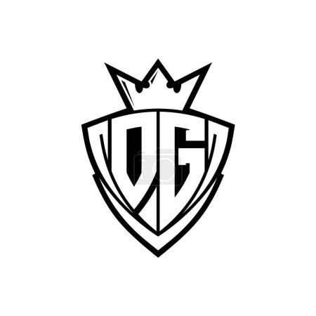 Foto de OG Negrita logotipo de la letra con forma de escudo triángulo afilado con corona dentro del contorno blanco en el diseño de la plantilla de fondo blanco - Imagen libre de derechos
