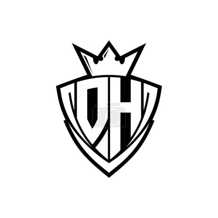 OH Logo de letra audaz con forma de escudo de triángulo afilado con corona dentro del contorno blanco en el diseño de la plantilla de fondo blanco