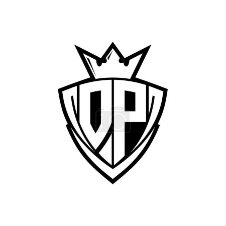 Foto de OP Logo letra negrita con forma de escudo triangular afilado con corona dentro del contorno blanco en el diseño de la plantilla de fondo blanco - Imagen libre de derechos