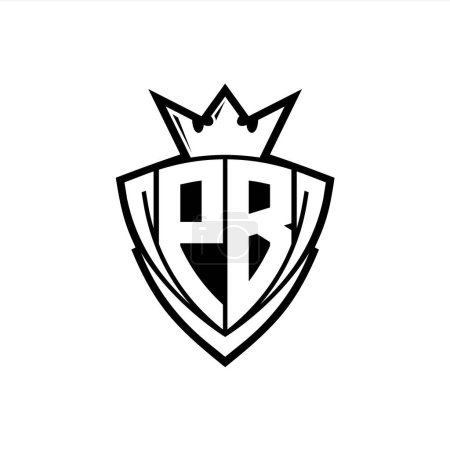 Logo de letra negrita PB con forma de escudo de triángulo afilado con corona dentro del contorno blanco en el diseño de la plantilla de fondo blanco