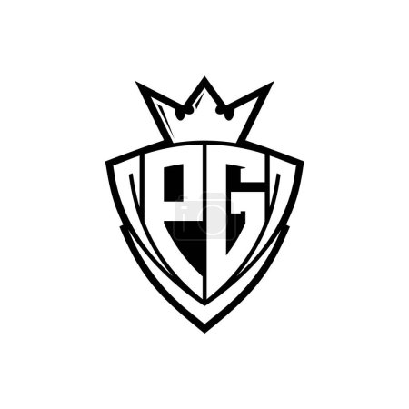 PG Logo lettre audacieuse avec forme de bouclier triangle pointu avec couronne à l'intérieur contour blanc sur fond blanc modèle de conception