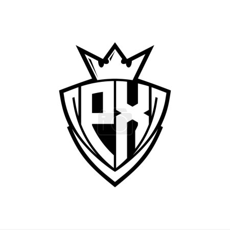 Foto de Logo de la letra en negrita PX con forma de escudo de triángulo afilado con corona dentro del contorno blanco en el diseño de la plantilla de fondo blanco - Imagen libre de derechos