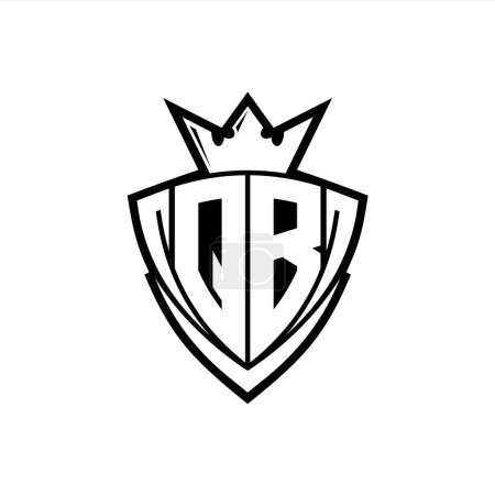 QB Logo de letra audaz con forma de escudo de triángulo afilado con corona dentro del contorno blanco en el diseño de la plantilla de fondo blanco