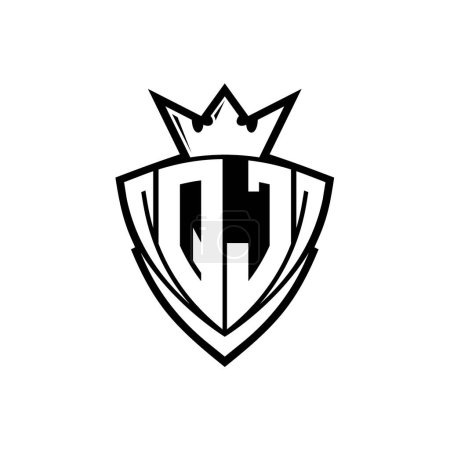 Foto de Logotipo de letra en negrita QJ con forma de escudo triangular afilado con corona dentro del contorno blanco en el diseño de la plantilla de fondo blanco - Imagen libre de derechos
