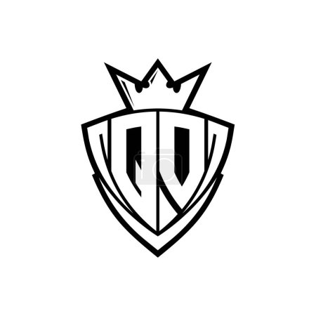 Foto de Logotipo de letra en negrita QO con forma de escudo triangular afilado con corona dentro del contorno blanco en el diseño de la plantilla de fondo blanco - Imagen libre de derechos