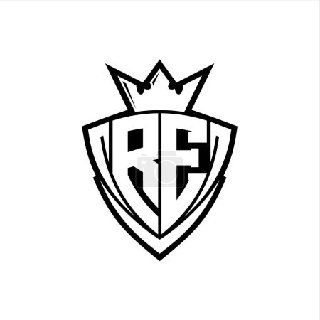 Foto de Logotipo de letra en negrita RE con forma de escudo triangular afilado con corona dentro del contorno blanco en el diseño de la plantilla de fondo blanco - Imagen libre de derechos